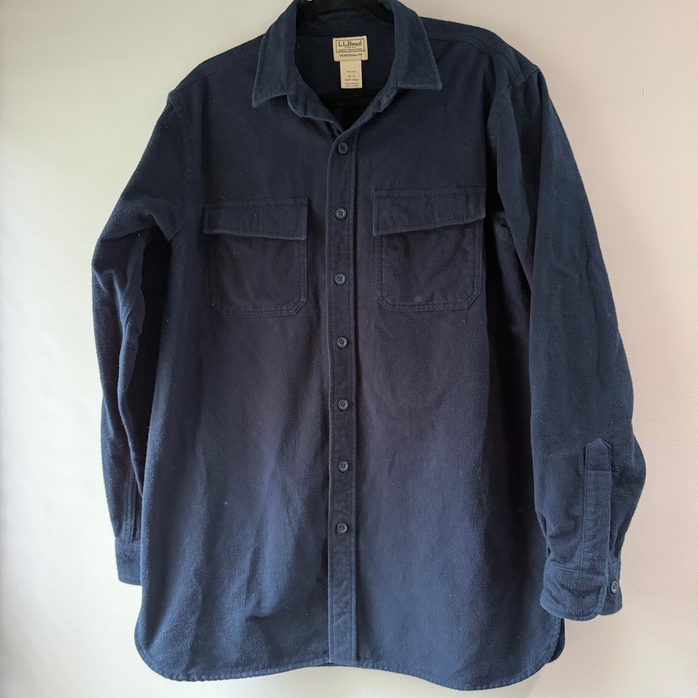 L.L. Bean Chamois Shirt Mens M-TL Navy Blue Excellent Traditional Fit 187924